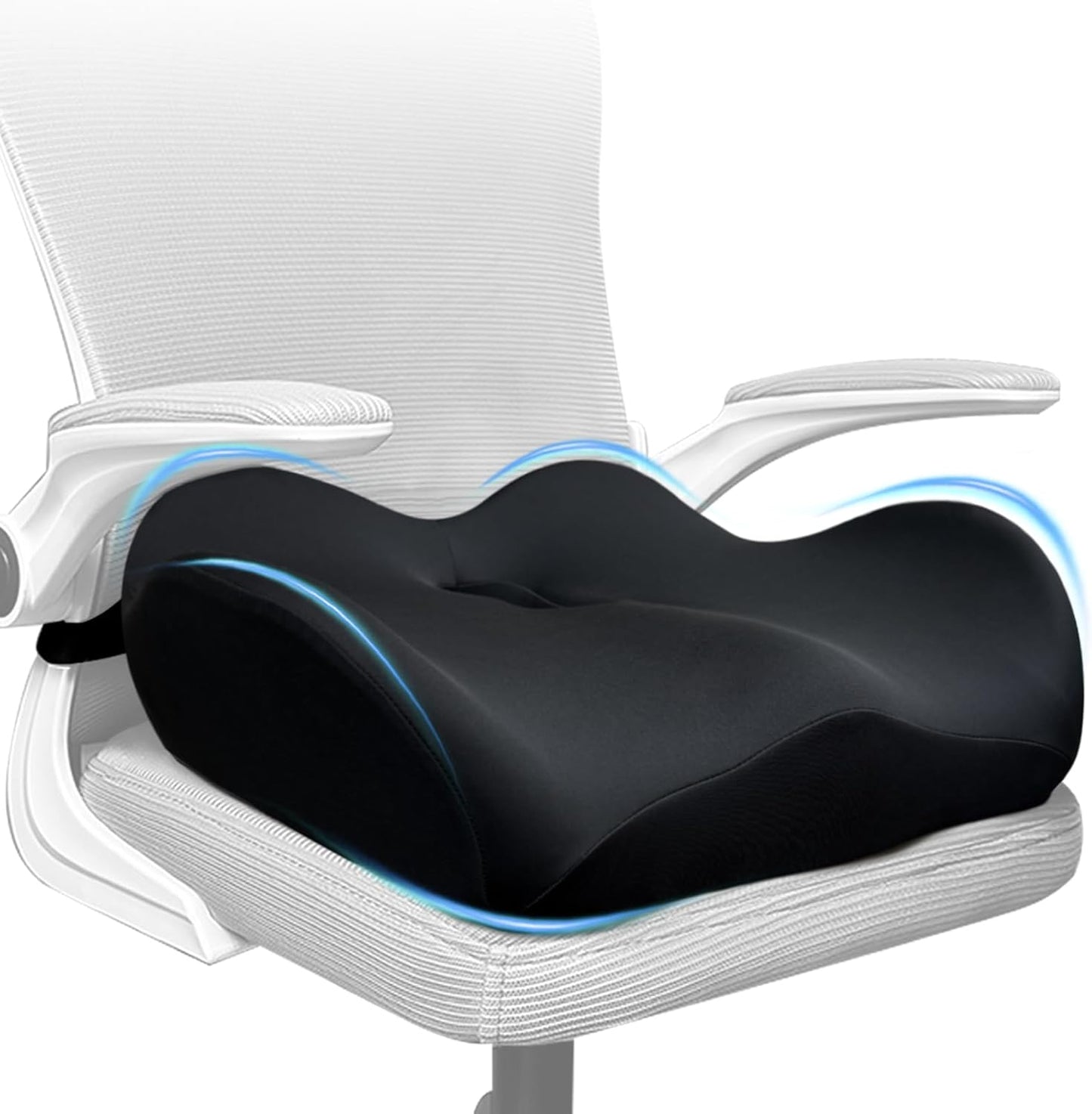 X Large Memory Foam Seat Cushions for Office Chairs, Long Sitting Pressure Relief Ergonomic Office Chair Cushion for Butt Coccyx Tailbone Sciatica, Car Seat Booster for Height (Pure Black)