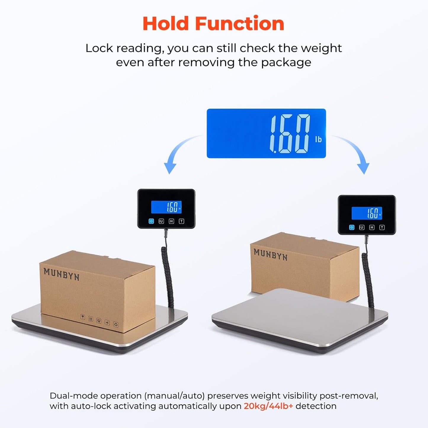 MUNBYN Shipping Scale, 440lb/1.8oz Digital Postal Scale for Packages with Hold/Tare Function, Backlit LCD, Battery & Cable Included, Postage Scale for Small Business, Packages, Luggage, and Home Use