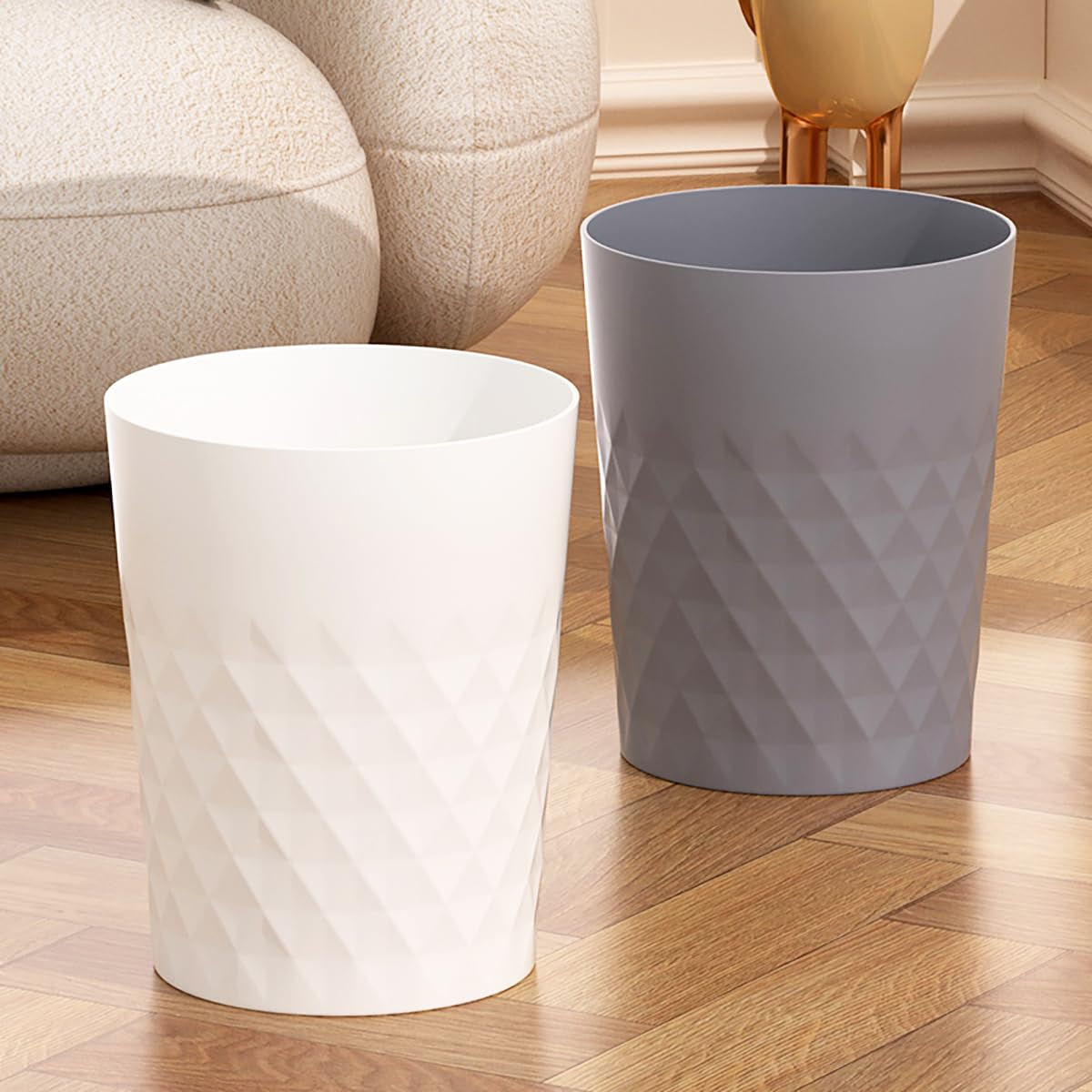 2 Pack Small Trash Can 1.8 Gallon Bathroom Garbage Can Waste Basket Recycling Bin for Dorms Bedrooms Offices Kitchens, White