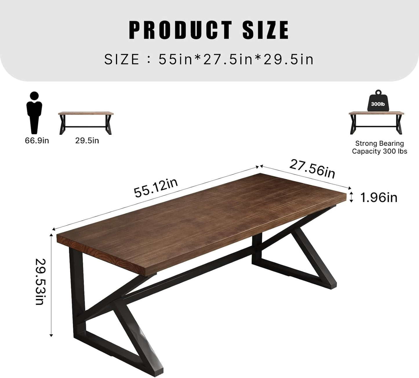 Solid Wood Computer Desk,Rustic Style 55-inch Large Office Desk- Modern Gaming Working for Home Office, Modern Simple Design, Ideal for Study, Writing, Dining