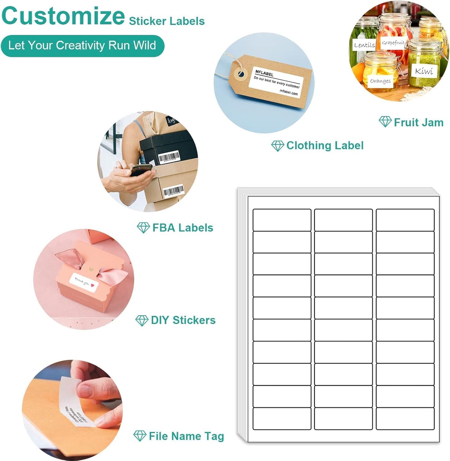 MFLABEL 1" x2-5/8 Address Labels - 6000 Premium Matte White Shipping Labels for Laser & Inkjet Printers (200 Sheets, 30 Labels/Sheet) + Free Fragile Stickers!