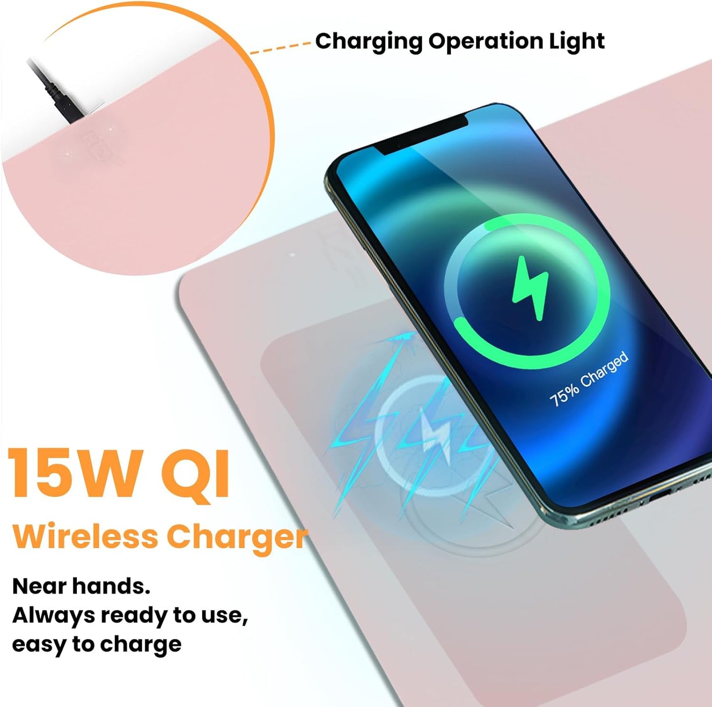 Desk Mat Wireless Charging Mouse Pad Large 32x16 Journey Desk Pad Mat with Wireless Charger Waterproof Pink Leather Computer Mat with Phone Charger Mousepad Non-Slip for Keyboard and Mouse