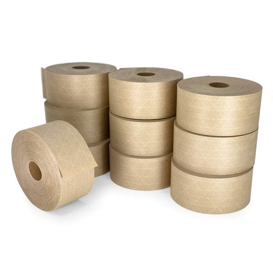IDL Packaging 2.83" x 450 feet Reinforced Water-Activated Kraft Gummed Tape 30lb Thickness (Pack of 10) - Secure Paper Packing Tape for Secure Carton Sealing - Heavy-Duty for All Conditions, Brown
