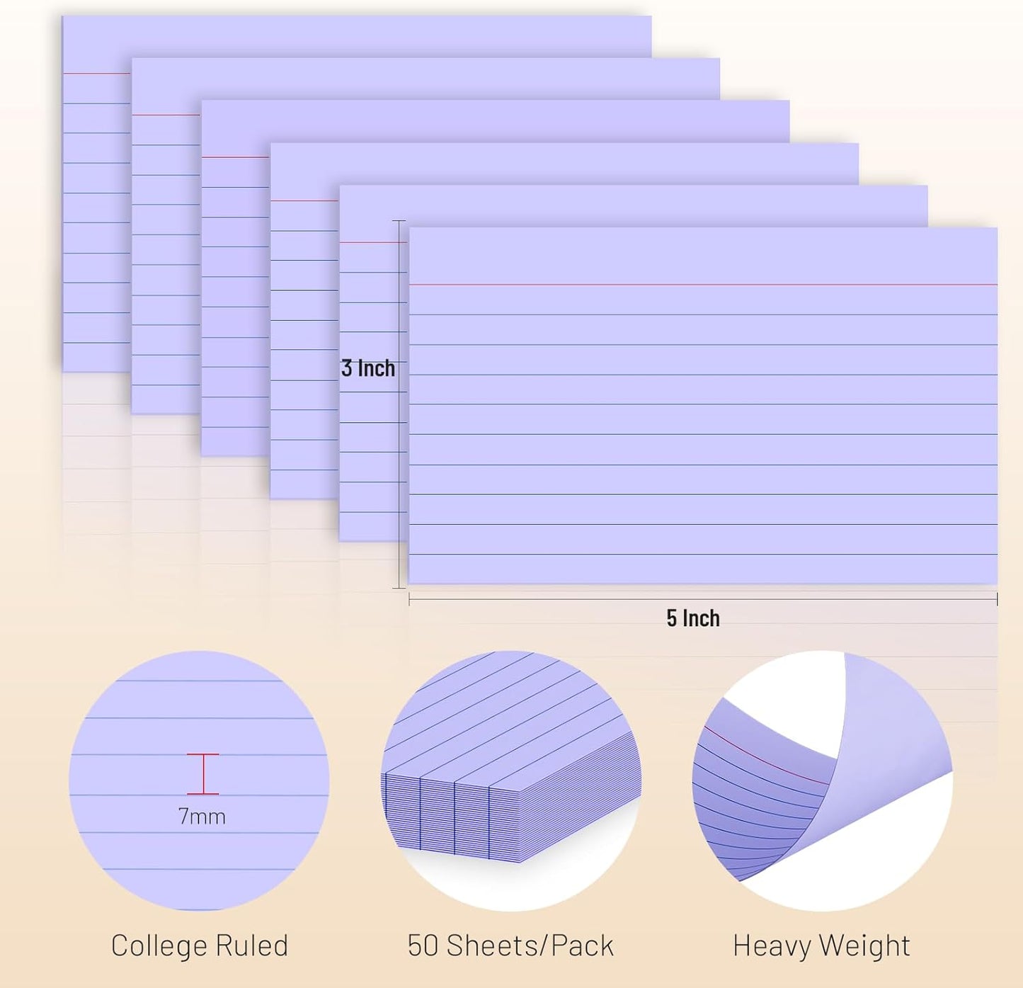 300 Count Index Cards 3 x 5 Inch Ruled Purple Index Cards, Flash Cards College Ruled for School, College, Office and Home Organization, Durable Study To Do List Note Cards with Ruled Lines