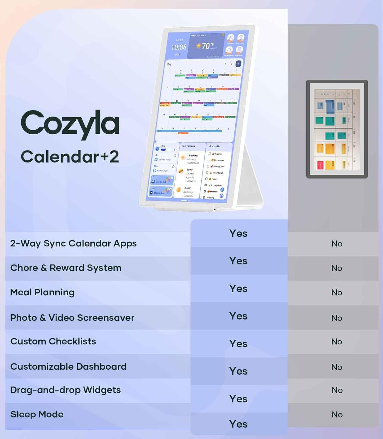 Digital Calendar 15.6'' Wall Touch Screen Chore Chart Customize Dashboard Smart Electronic Calendar Digital for Family Meal Planner Support All Google Play Apps with Stand Wall Mount White
