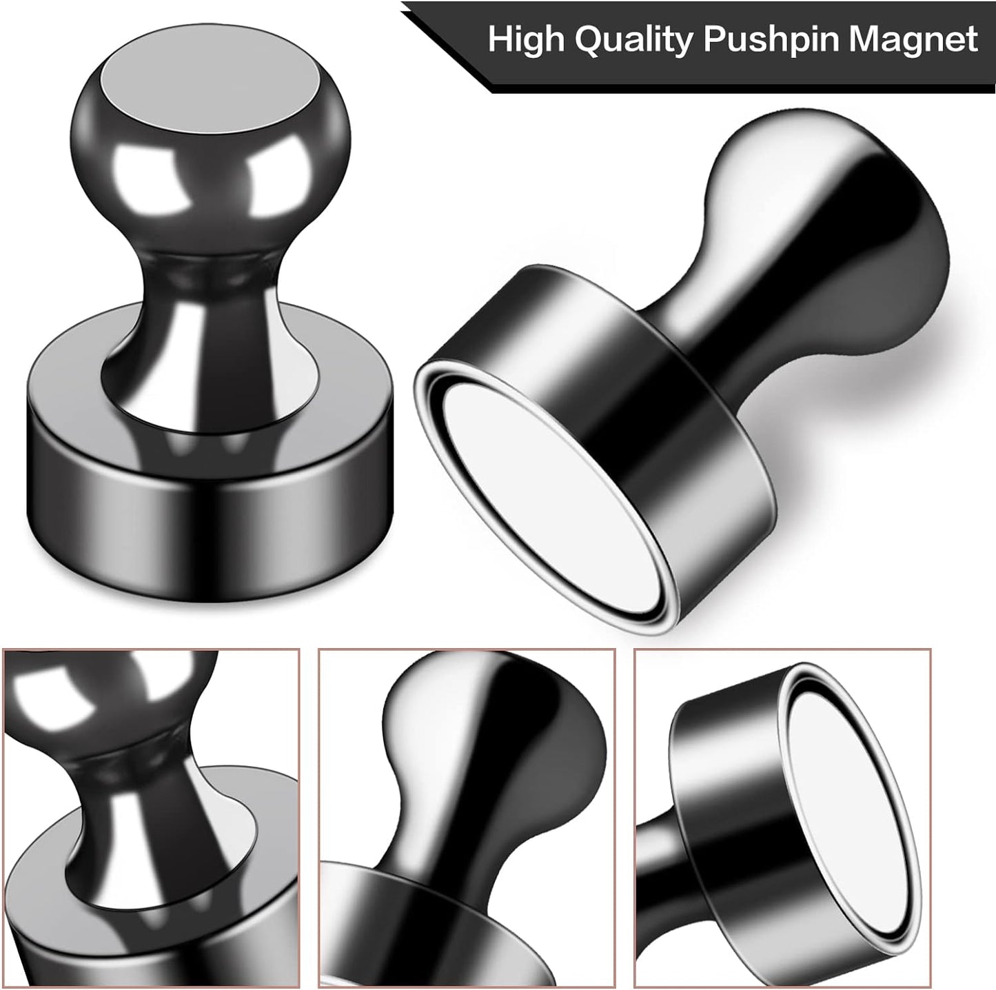 LOVIMAG Strong Refrigerator Magnets, 25 Pcs Black Push Pin Magnets, Perfect for Fridge, Office, Classroom