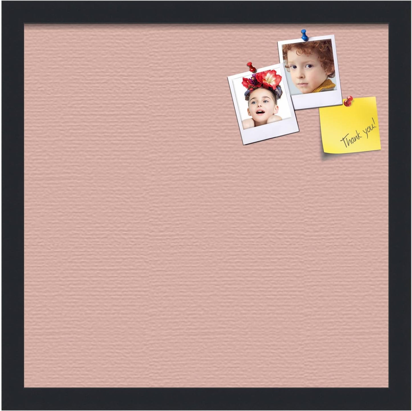 PinPix 16x16 Inch Cork Bulletin Board. This Decorative Framed Pin Board Comes with Pink Pastel Design and a Satin Black Frame. Ideal for Home Office Decor or Message Board (PinPix-1813)