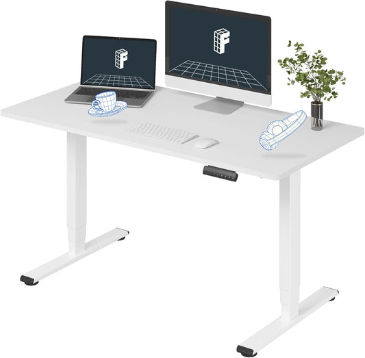 FLEXISPOT E6 Essential 3 Stages Dual Motor Electric Standing Desk 55x28 Inch Whole-Piece Board Height Adjustable Electric Sit Stand Desk(White Frame + White Desktop, 2 Packages)