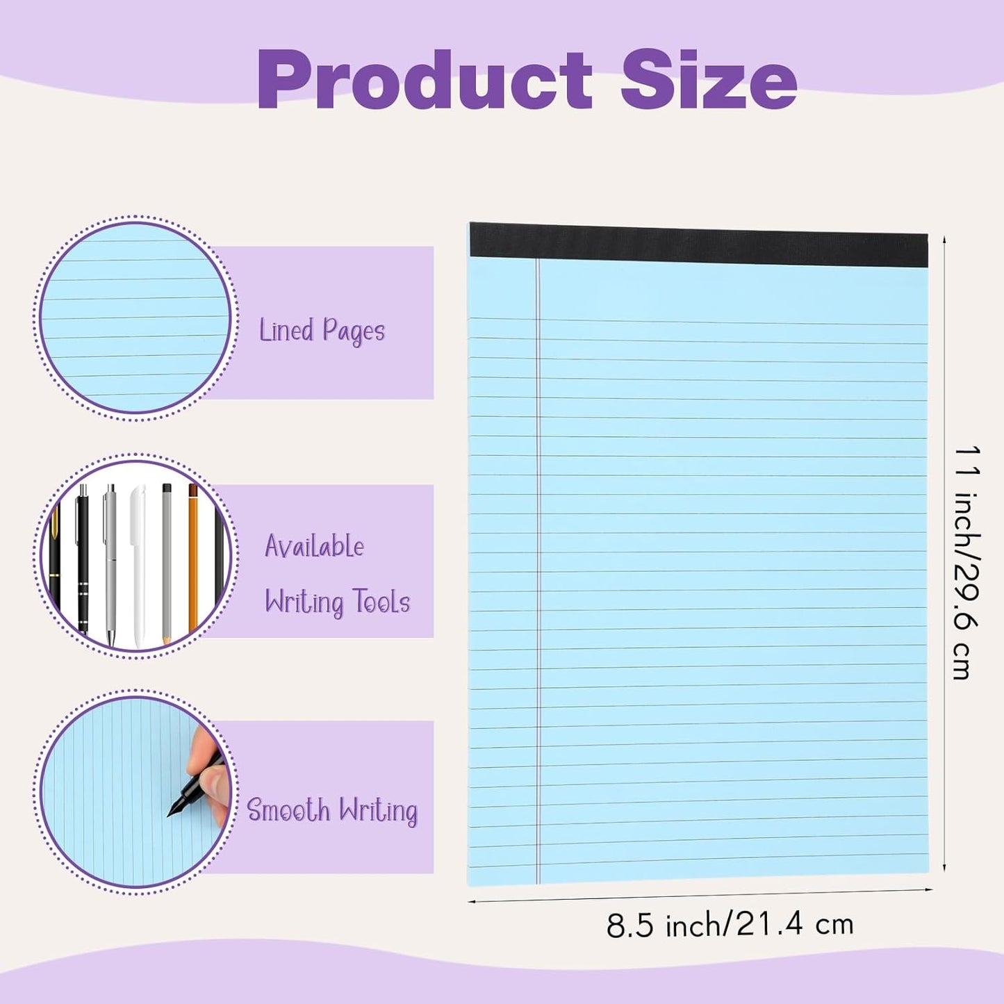 Honoson 6 Pack Legal Pads 8.5 x 11 College Ruled Colored Notepad 600 Sheets Wide Ruled Writing Pads 100 Sheets/pad Lined Paper Bulk for Office School Classroom Teacher Students Supplies, 3 Colors
