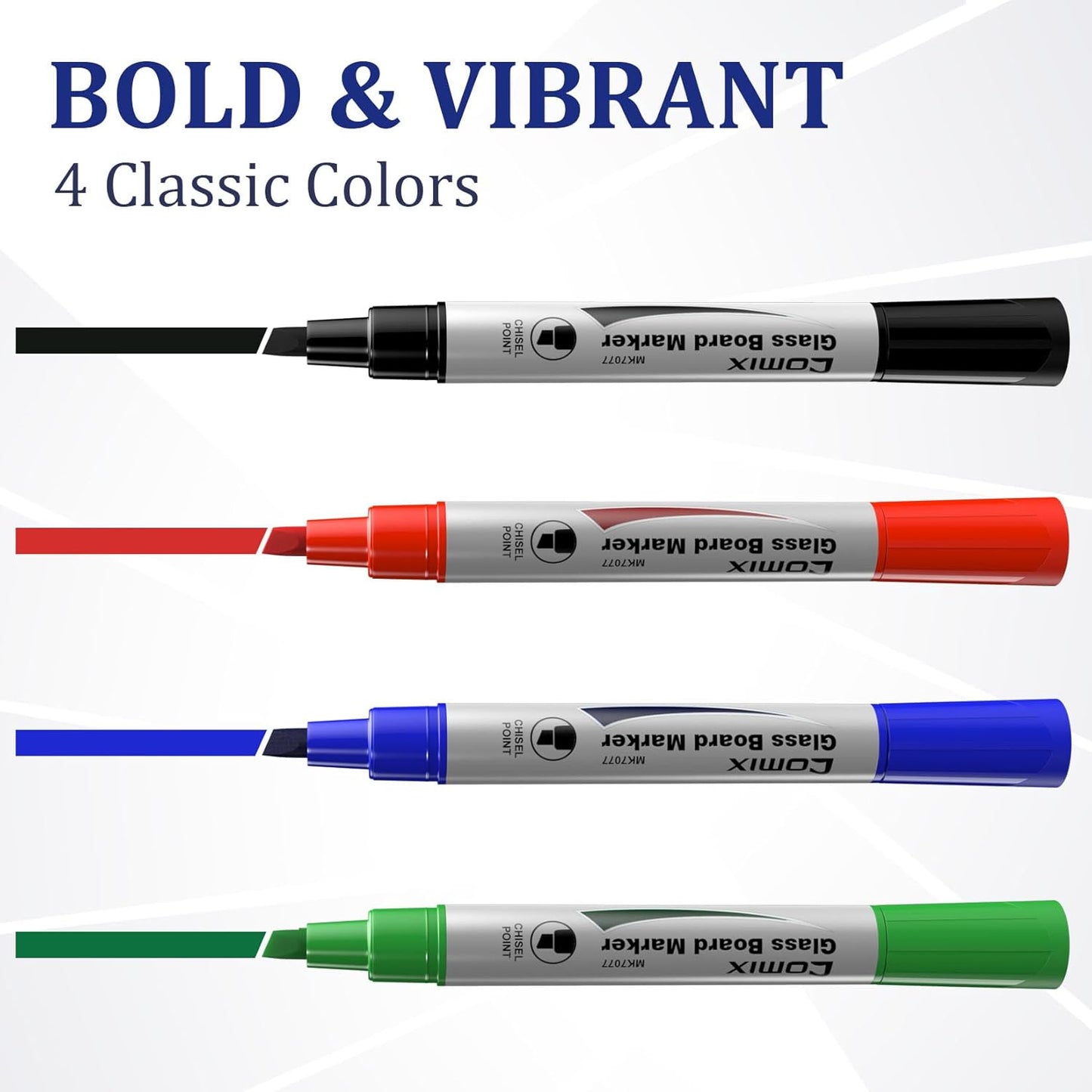 Comix Glass Board Dry Erase Markers, Low Odor Whiteboard Markers, Chisel Tip, 4 Assorted Classic Colors, 36 Pack