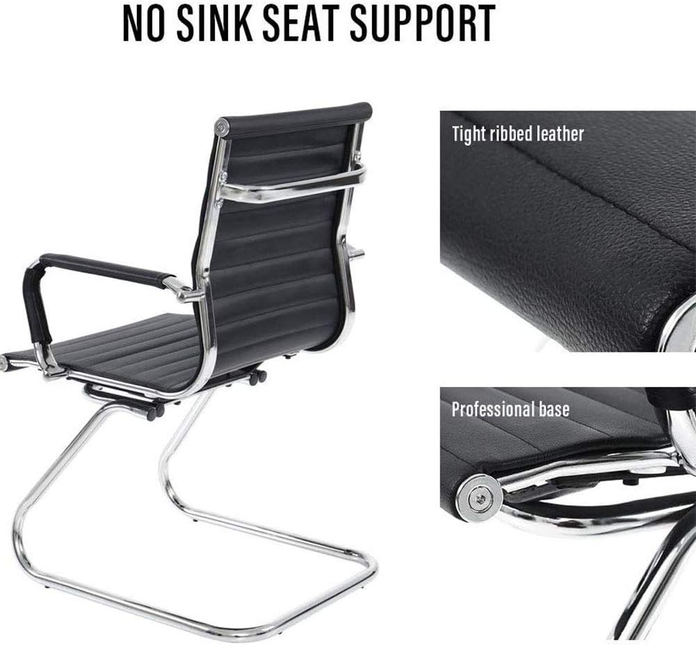Reception Chairs No Wheels Leather Conference Chair Heavy Duty Back Support Office Guest Chair, Set of 2 (Black)