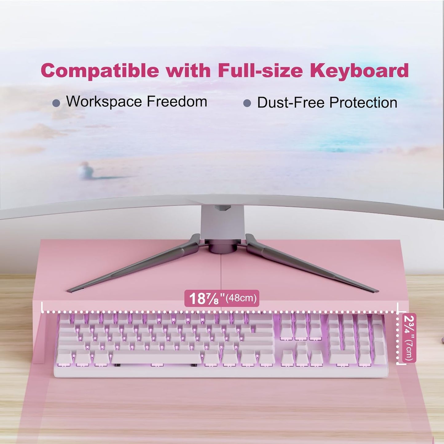 TEAMIX Pink Monitor Riser-20L inch, Wood Monitor Stand for Desk, Sturdy TV/Screen/PC/Printer/Laptop Riser,Computer Shelf with Storage TV Holder for Home Office (Pink, 20 inch)