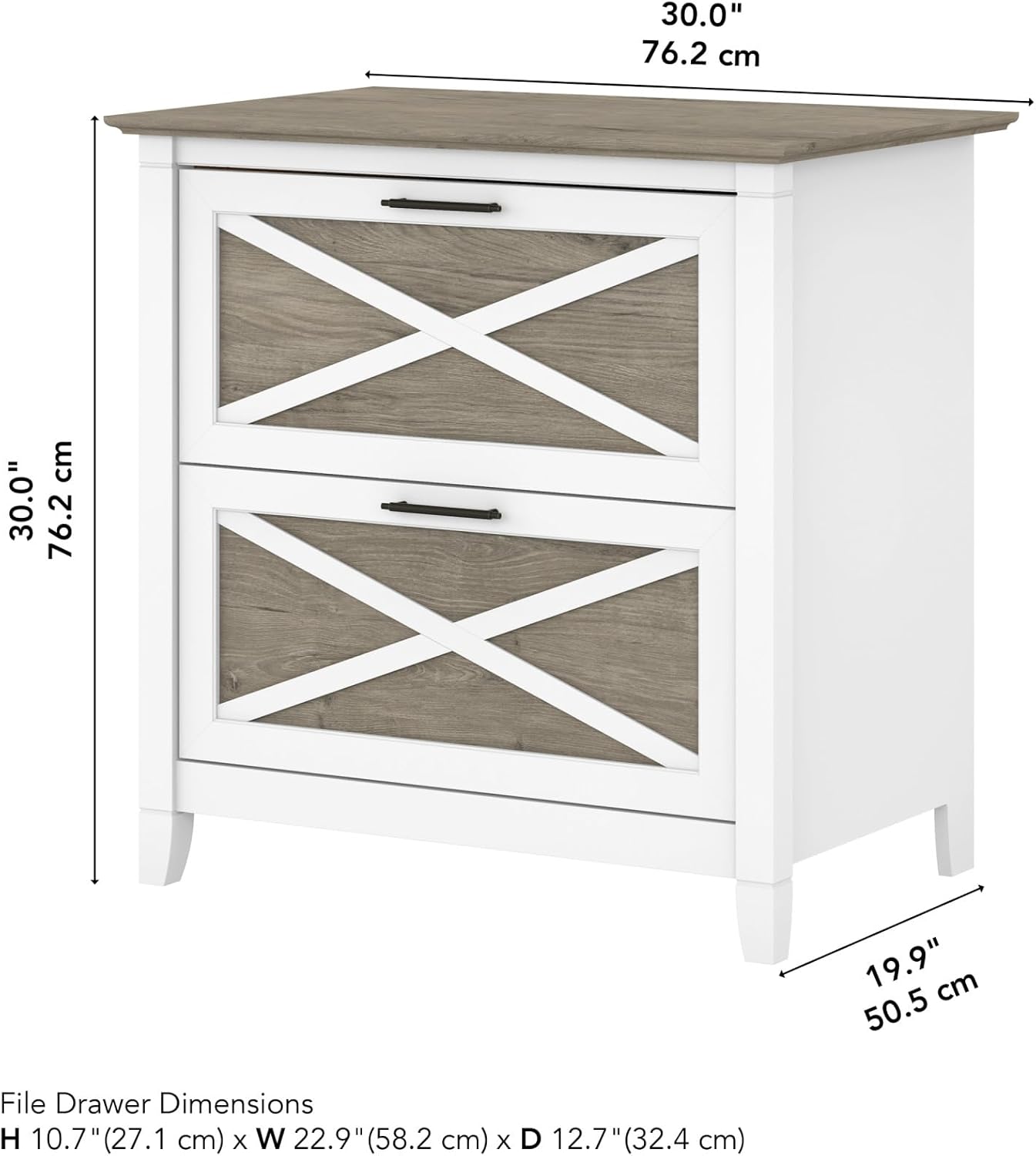 Bush Furniture Key West Lateral File Cabinet, Modern Farmhouse 2 Drawer File Cabinet for Home Office