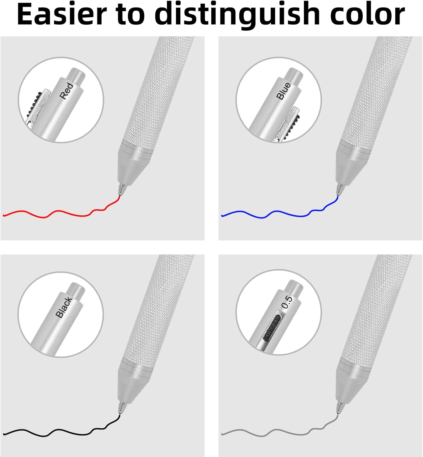 YOUMI 멀티컬러 펜 4 in 1 다기능 펜, 금속 케이스 0.5mm 샤프 레드 볼펜, 블루 볼펜 및 블랙 볼펜, 저널링용 선물 (블루)