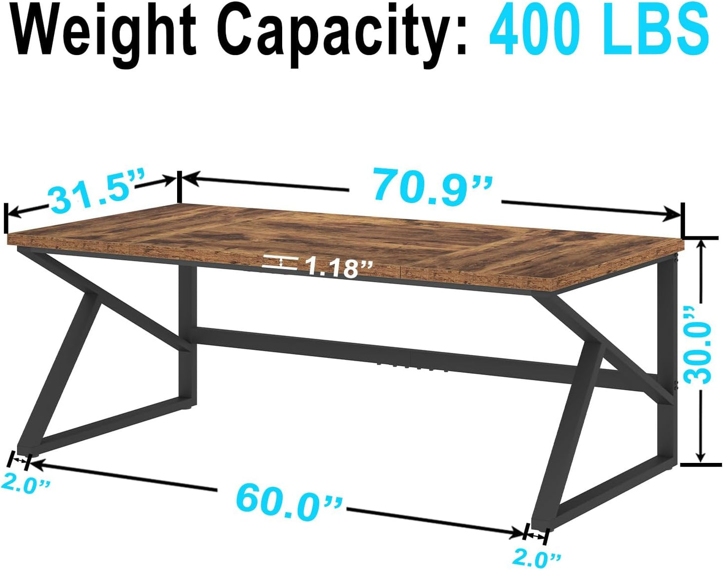 HSH Large Rustic Brown Computer Desk, 70 Inch Home Office Metal Wood Desk for 2 Person, Farmhouse Extra Long Writing Study Gaming Table, Bedroom Living Room PC Laptop Dual Monitor Desk