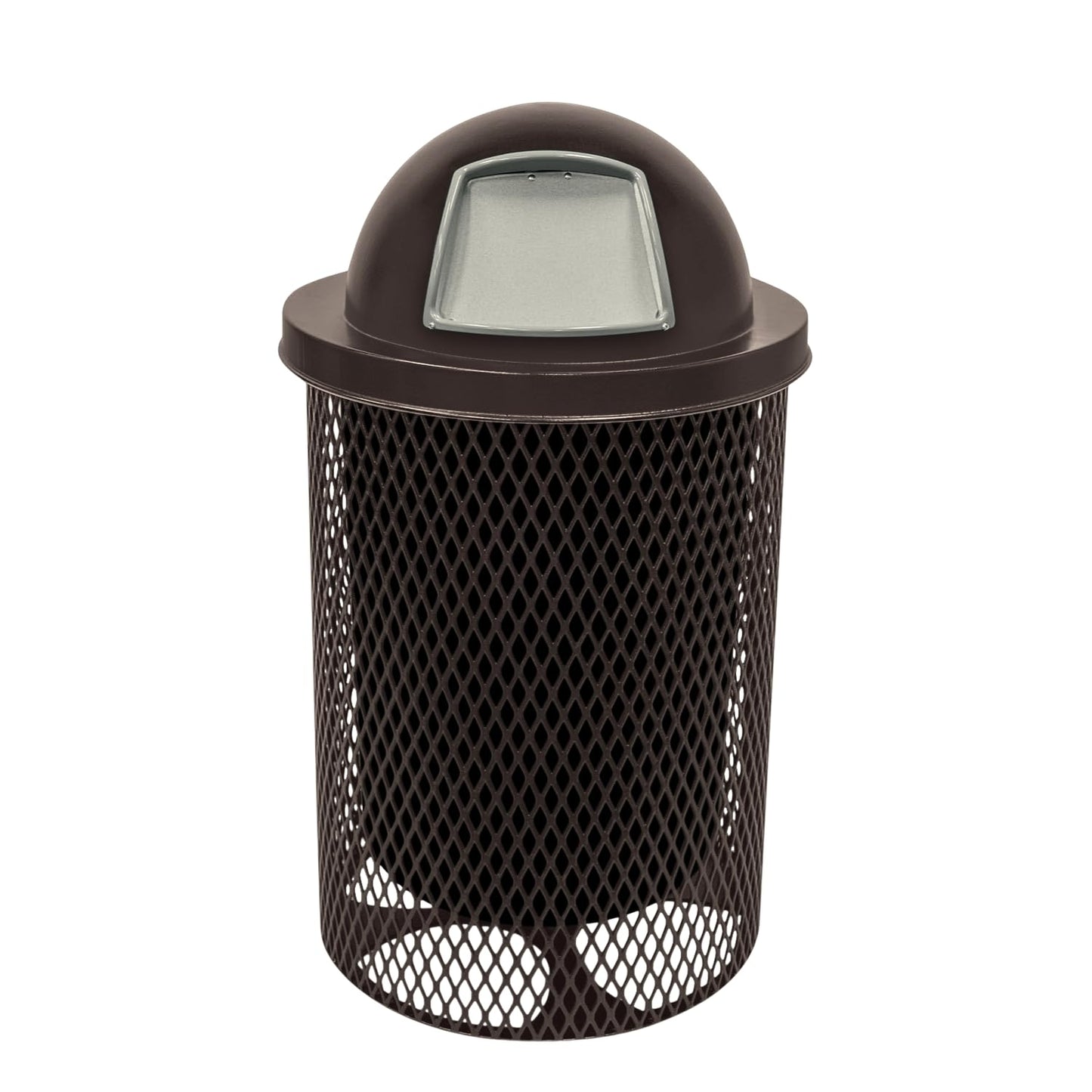 RDT-BRW Heavy Duty 32 Gallon Round Trash Receptacle, Liner Included, Brown with Black Dome, Made in America