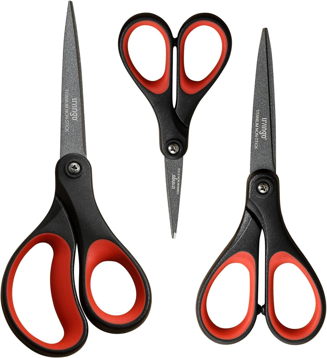 LIVINGO 3 Pack Titanium Scissors All Purpose - Non Stick Stainless Steel Sharp Scissors Set Heavy Duty for Office School Sewing Crafting Cutting Fabric Paper, Comfortable Grip, 5”, 7” & 8”