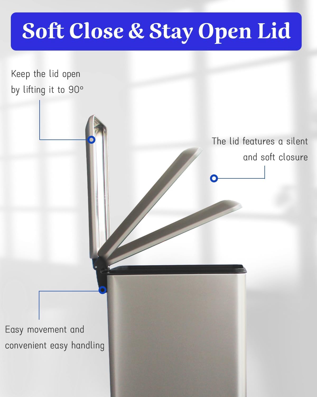 Grey Trash Can, 2.6 Gallon Bathroom Trash Can with Lid, Stainless Steel Garbage Can with Removable Liner, 10 Liter Rectangle Step Trash Bin for Office, Kitchen, Bedroom, Living Room, Dorm