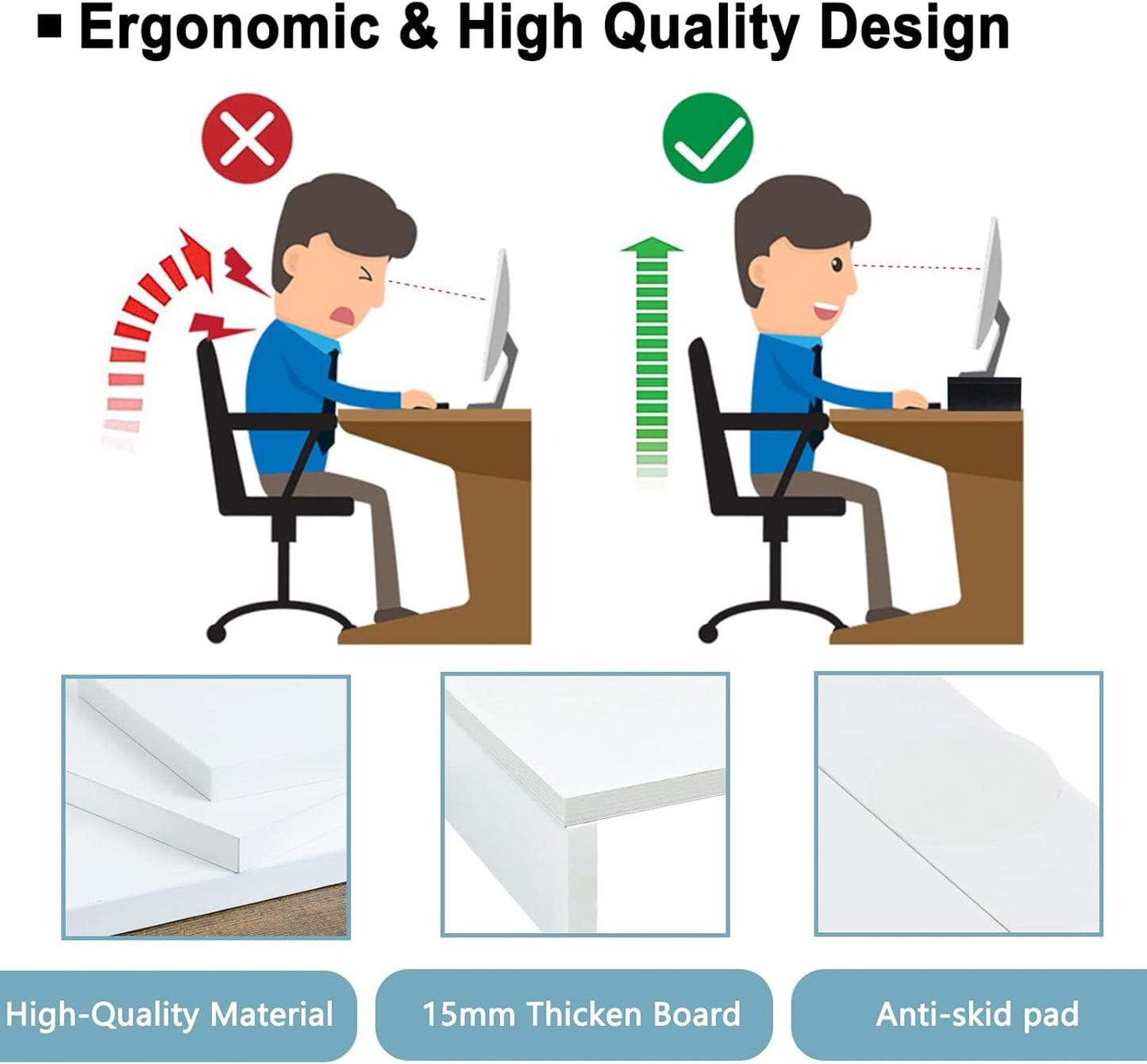 TEAMIX 2 Pack White Monitor Stand Riser - 20 inch, Wooden Desktop Stand for PC/TV/Laptop/Printer, Monitor Riser with Storage, Computer Stand with Keyboard Organizer
