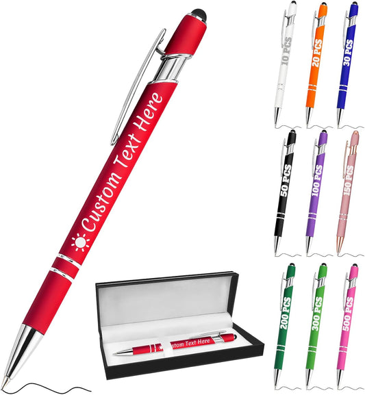 Personalized Pens with Name Custom Engraving Ballpoint Pens with Stylus Tip Customized Smooth Writing Pens Personalized Gifts for Anniversary Birthday or Graduation(Red,Black Ink)