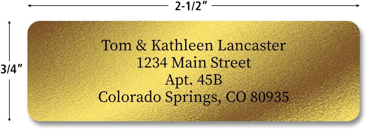 Colorful Images Gold Metallic Foil Rolled Return Address Mailing Labels with Dispenser, Customize with Name & Shipping Address, 500 Self Adhesive, Easy Peel Sticker Label Roll, 3/4" x 2 1/2"