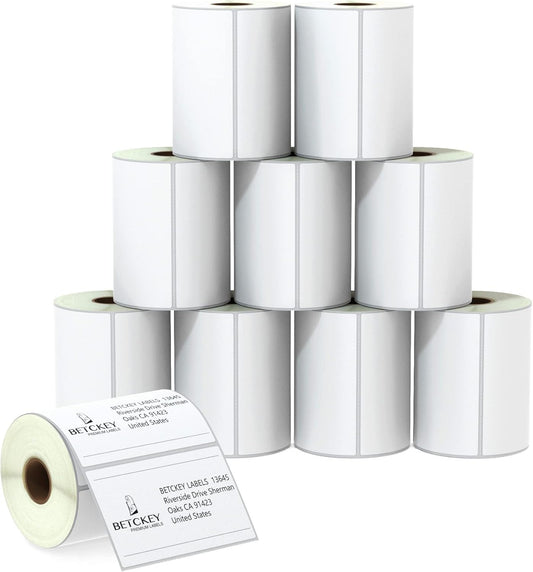 BETCKEY - 4" x 2.5" (102 mm x 64 mm) Shipping & Multipurpose Labels Compatible with Zebra & Rollo Label Printer,Premium Adhesive & Perforated [10 Rolls, 6200 Labels]