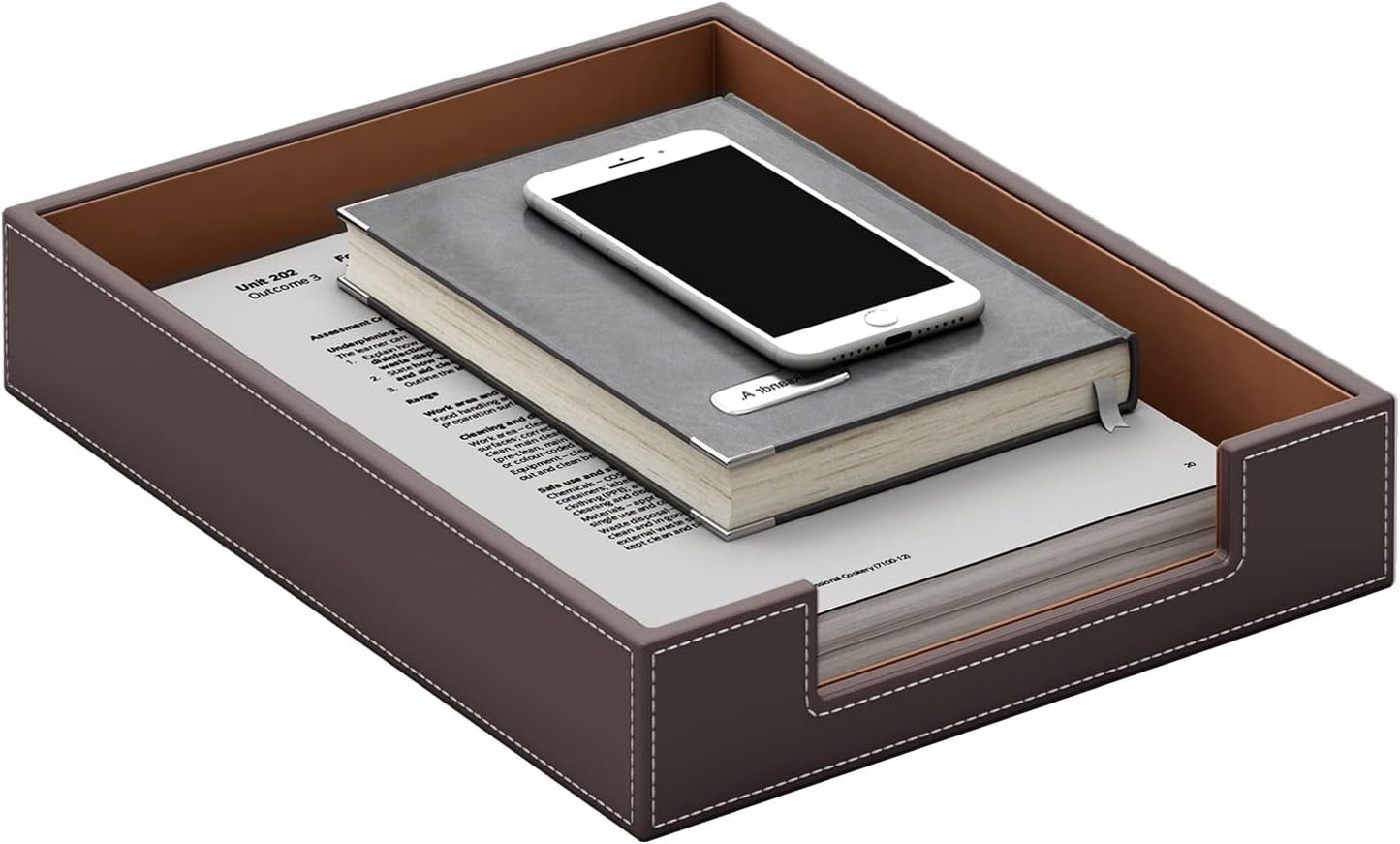 Leather Letter Tray, Thipoten Elegant Desk Organizer for Office Supplies, Mail, Paper, File, Magazine, Perfect Office Organization for Desktop(Brown)