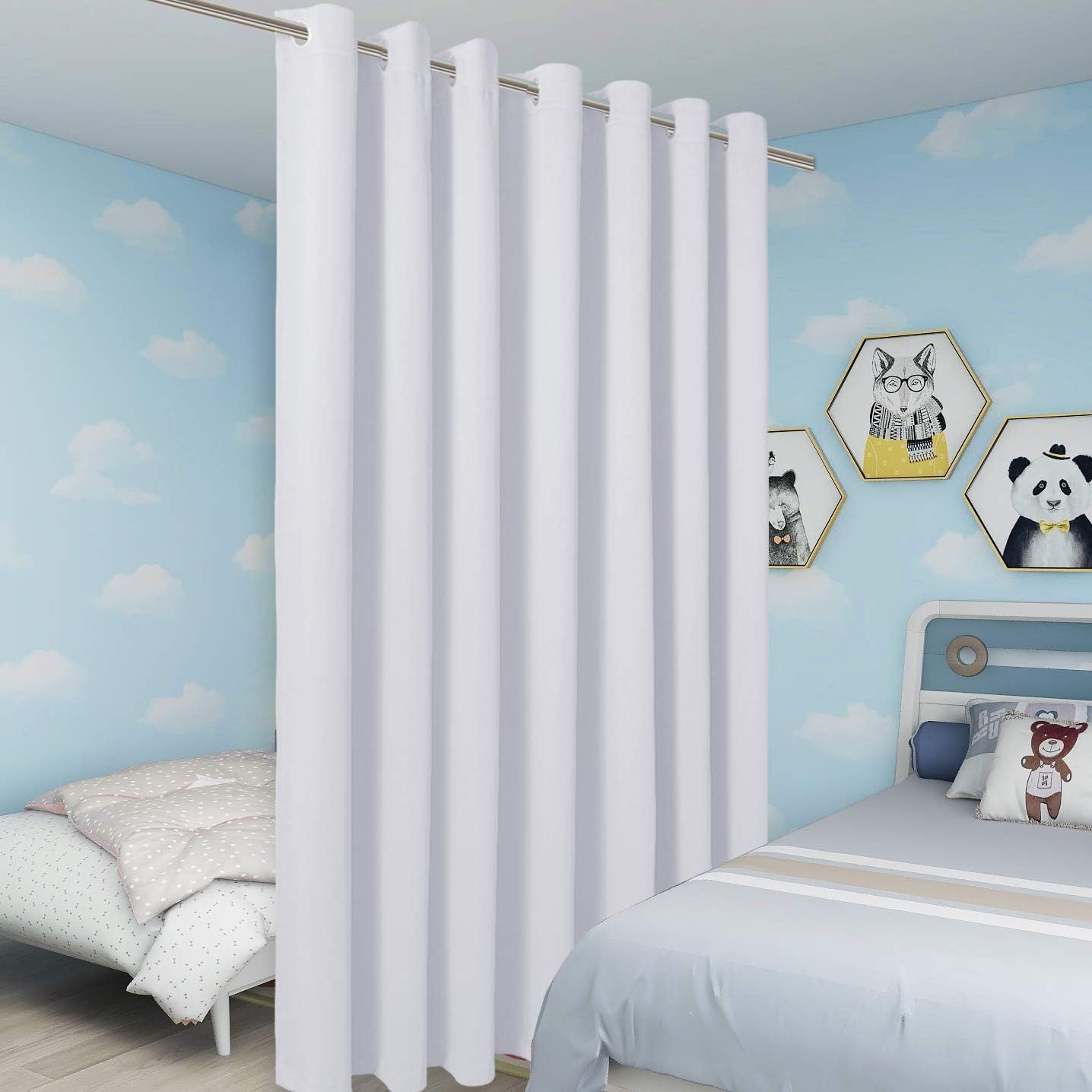 BONZER Room Divider Curtain Screen Partitions Total Privacy Wall Wide Blackout Curtains for Shared Room, 84L x 108W Inch (7L x 9W ft), 1 Panel, Greyish White