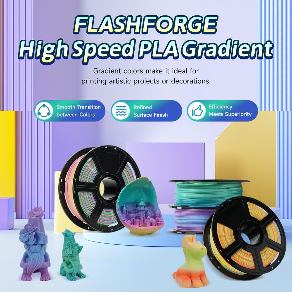 FLASHFORGE Rapid PLA Gradient Filament 1.75mm Yellow & Blue, Transform Colors Smoothly & Fast, High Flow Speedy 3D Printer Filament, Experience Exceptional Performance with 500mm/s Fast Printing
