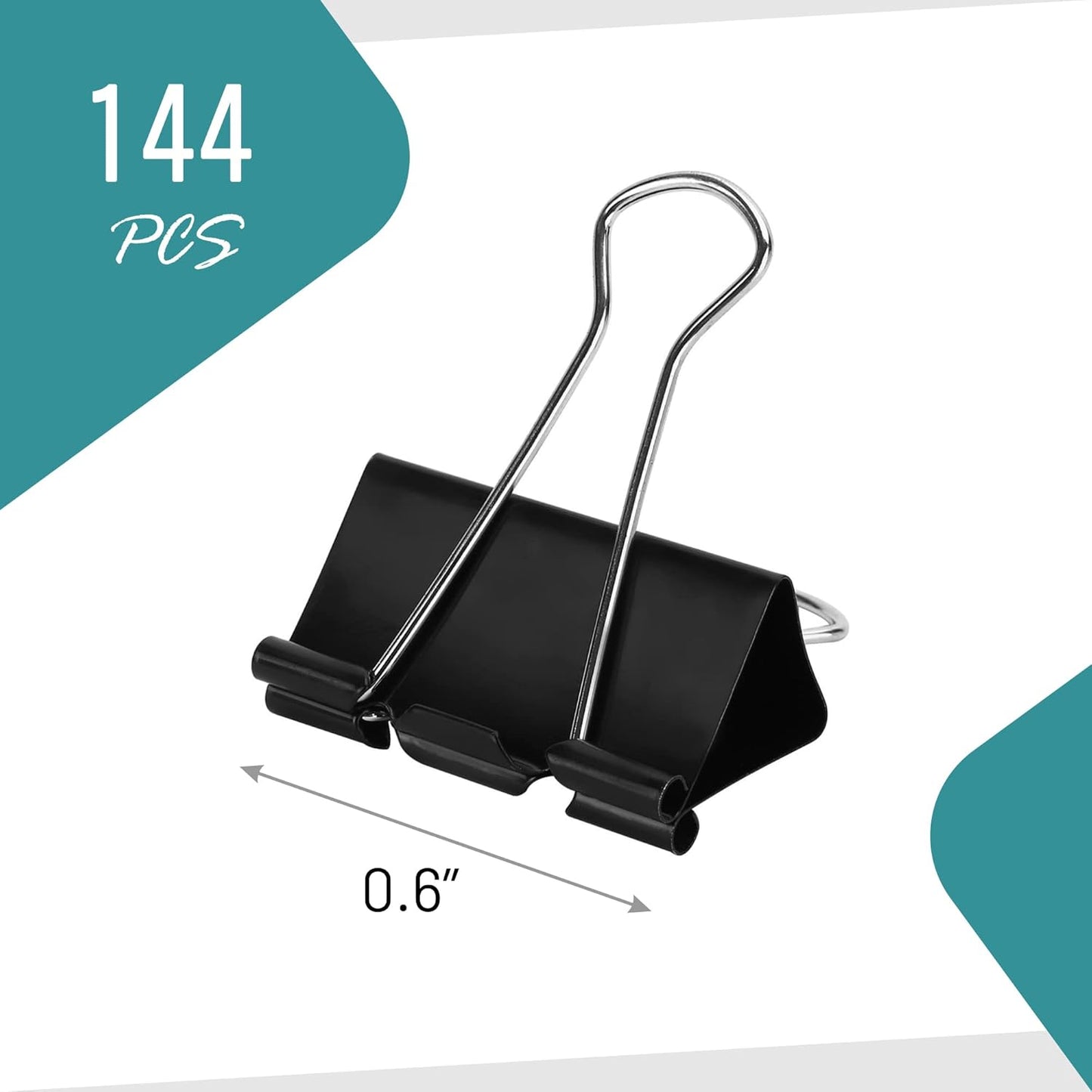 Binder Clips - 144 Mini Binder Clips, 0.6 Inch Black Paper Clamps, File Clip for Home, Office and School Supplies