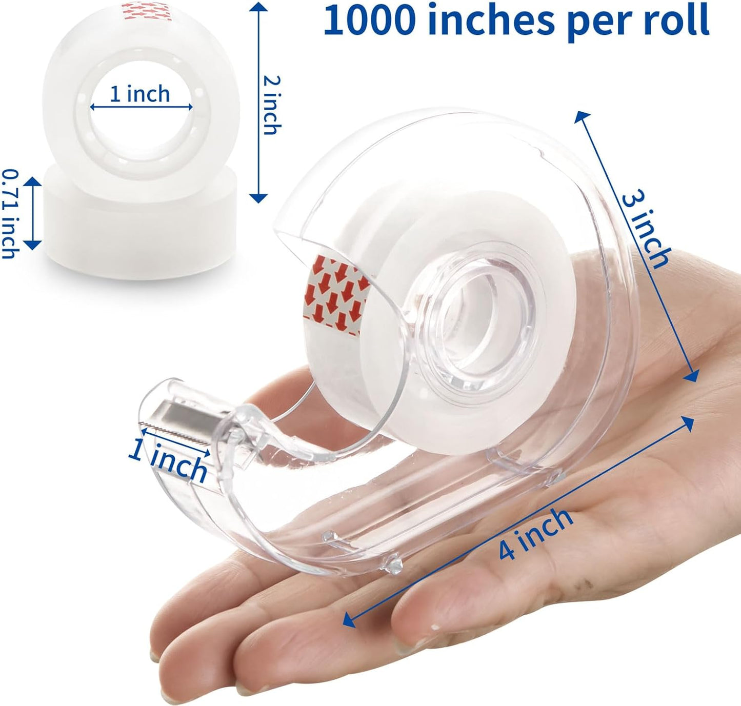 16 Rolls Transparent Tape with Dispenser, Glossy Clear Tape Refills Cute Holder Bulk for Home School Office Supplies Gift Wrap, 3/4 x 1000 Inches