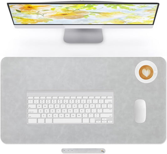 Crazy Horse Leather Desk Mat Large Mouse Pad Laptop Desk Pad Waterproof Non-Slip Table Blotter Desktop Writing Pad for Office and Home (Light Grey, 60x35cm)