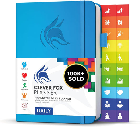 Clever Fox Daily Planner – Undated Planning Notebook with Hourly Schedule & To-Do List – Personal Day Task & Work Organizer, 6 Months (Sky Blue)
