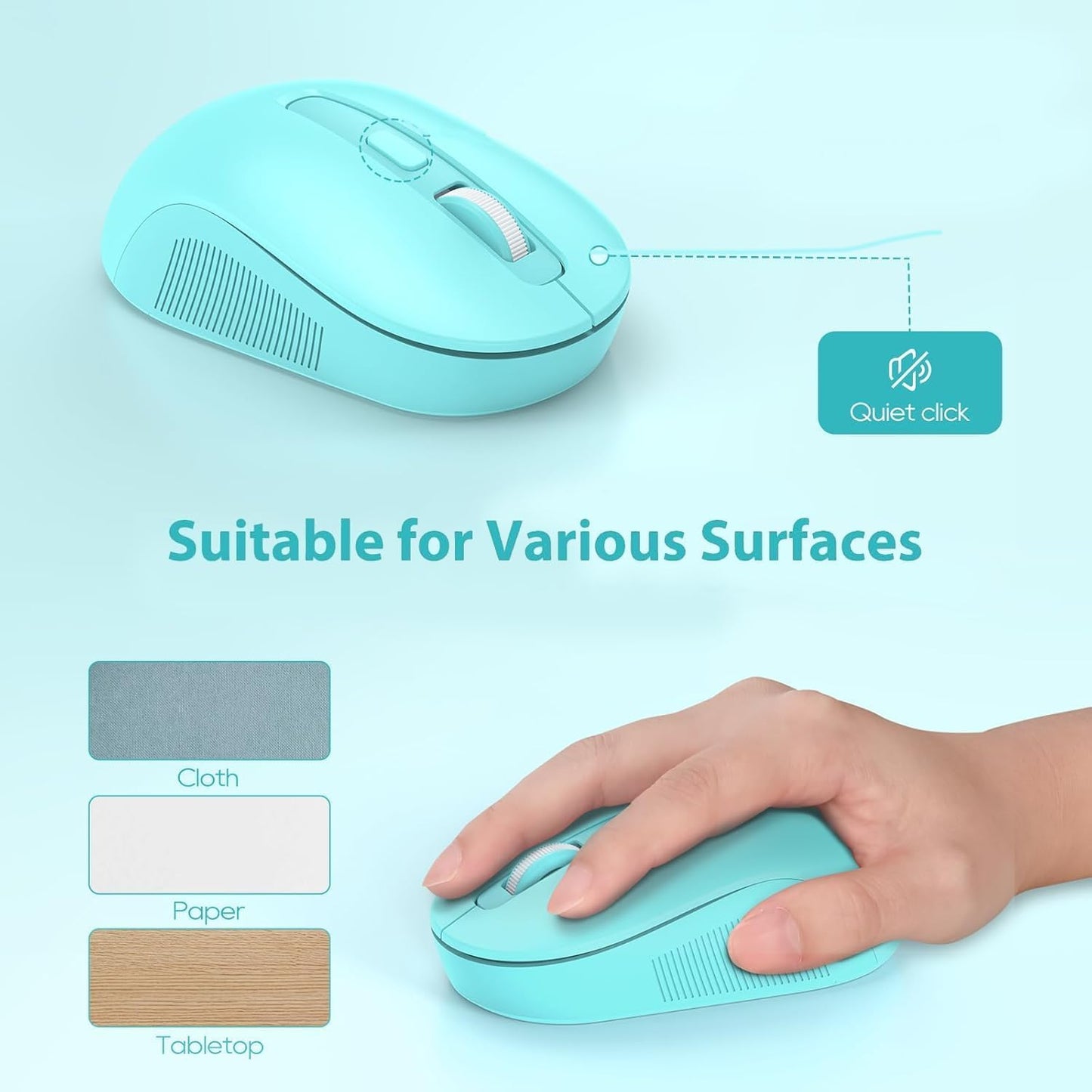 Wireless Keyboard and Mouse Combo, Full-Size Retro Typewriter Keyboard with Detachable Wrist Rest, Round Keycaps, Sleep Mode & Tilt Legs, 2.4GHz Cordless Connection for Windows/PC (Robin Egg Blue)