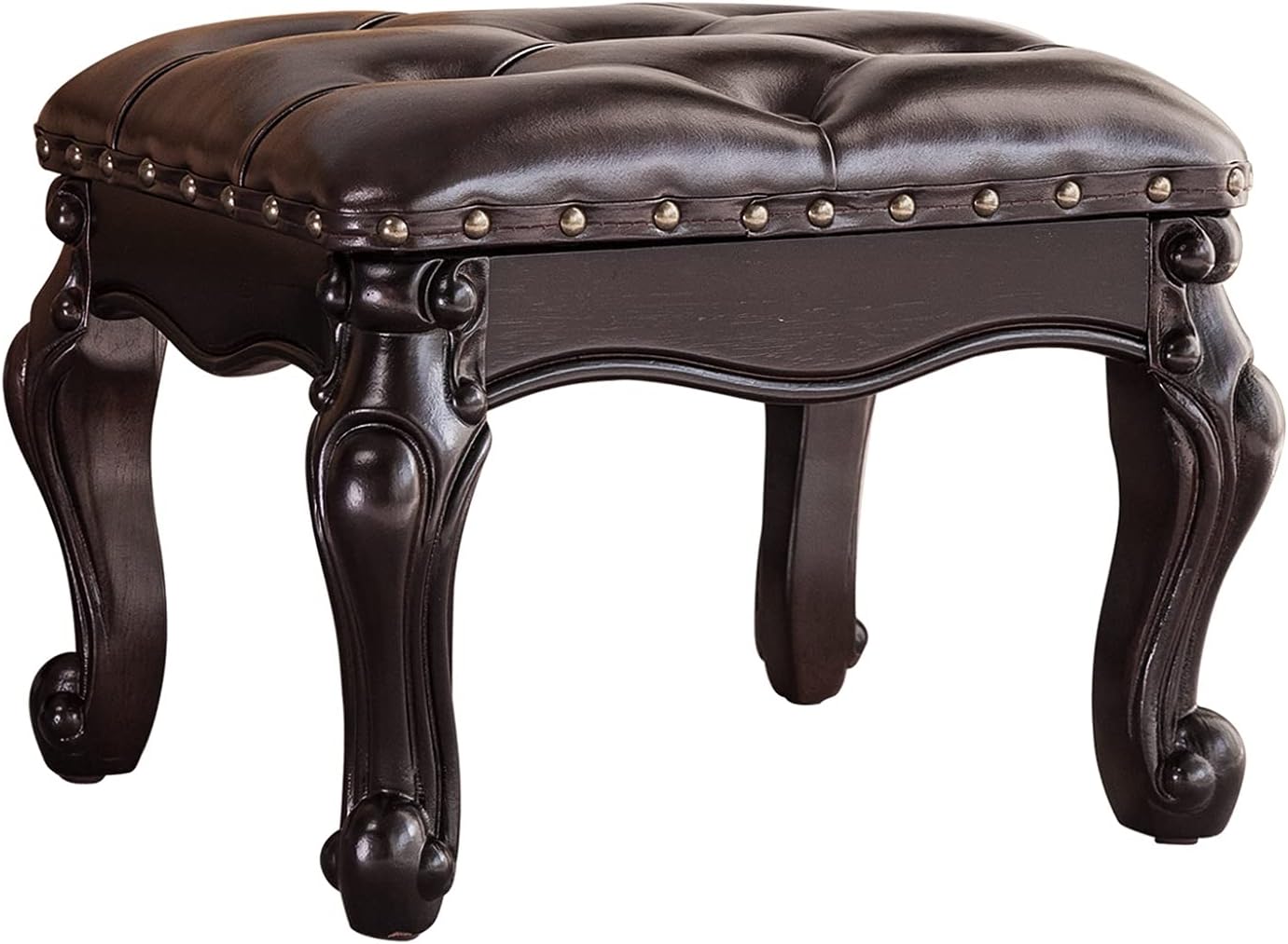 Foot Stool Ottoman Foot Rest Microfiber Leather Upholstered Footstool for Sofa, Living Room, Entryway, Solid Wood Stool (Dark Brown)