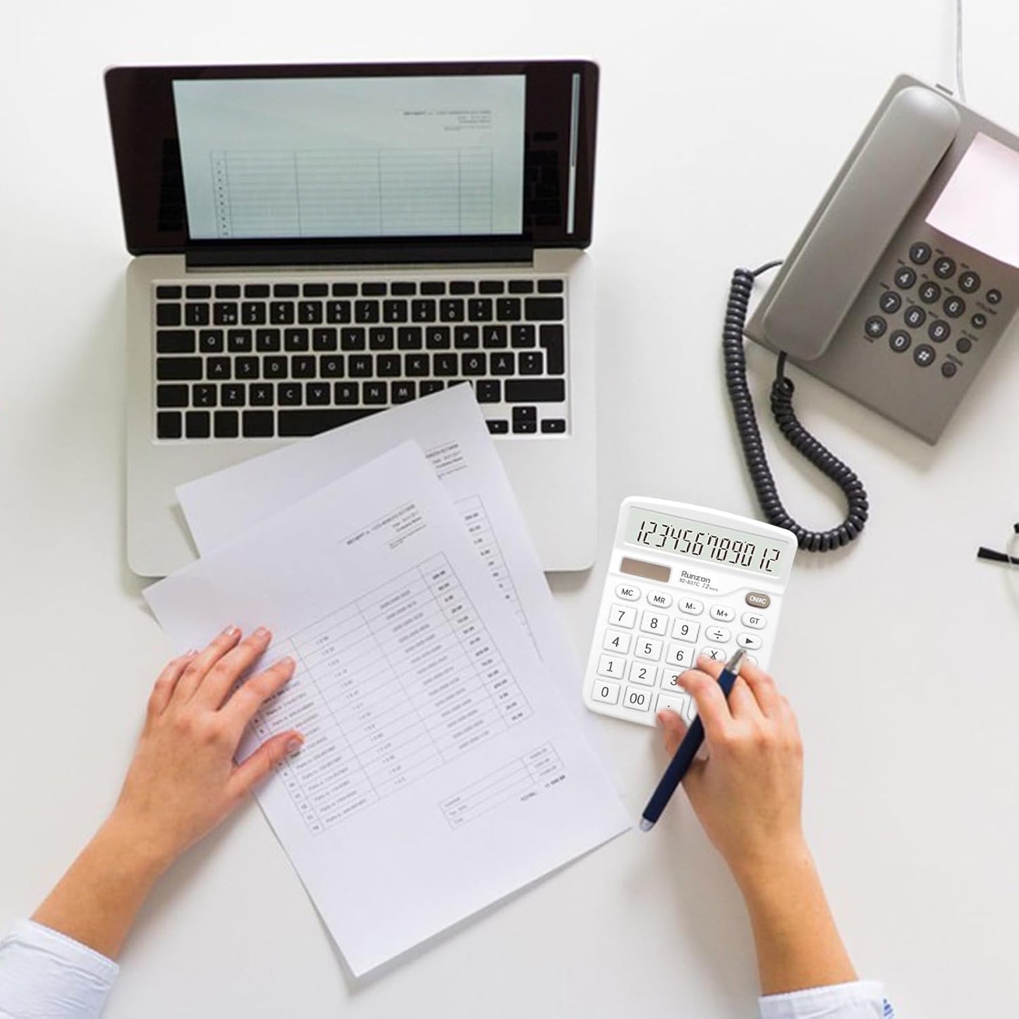 Basic Office Desktop Calculator - 12 Digit, Large LCD Display, Sensitive Buttons for White Office Supplies and School Supplies