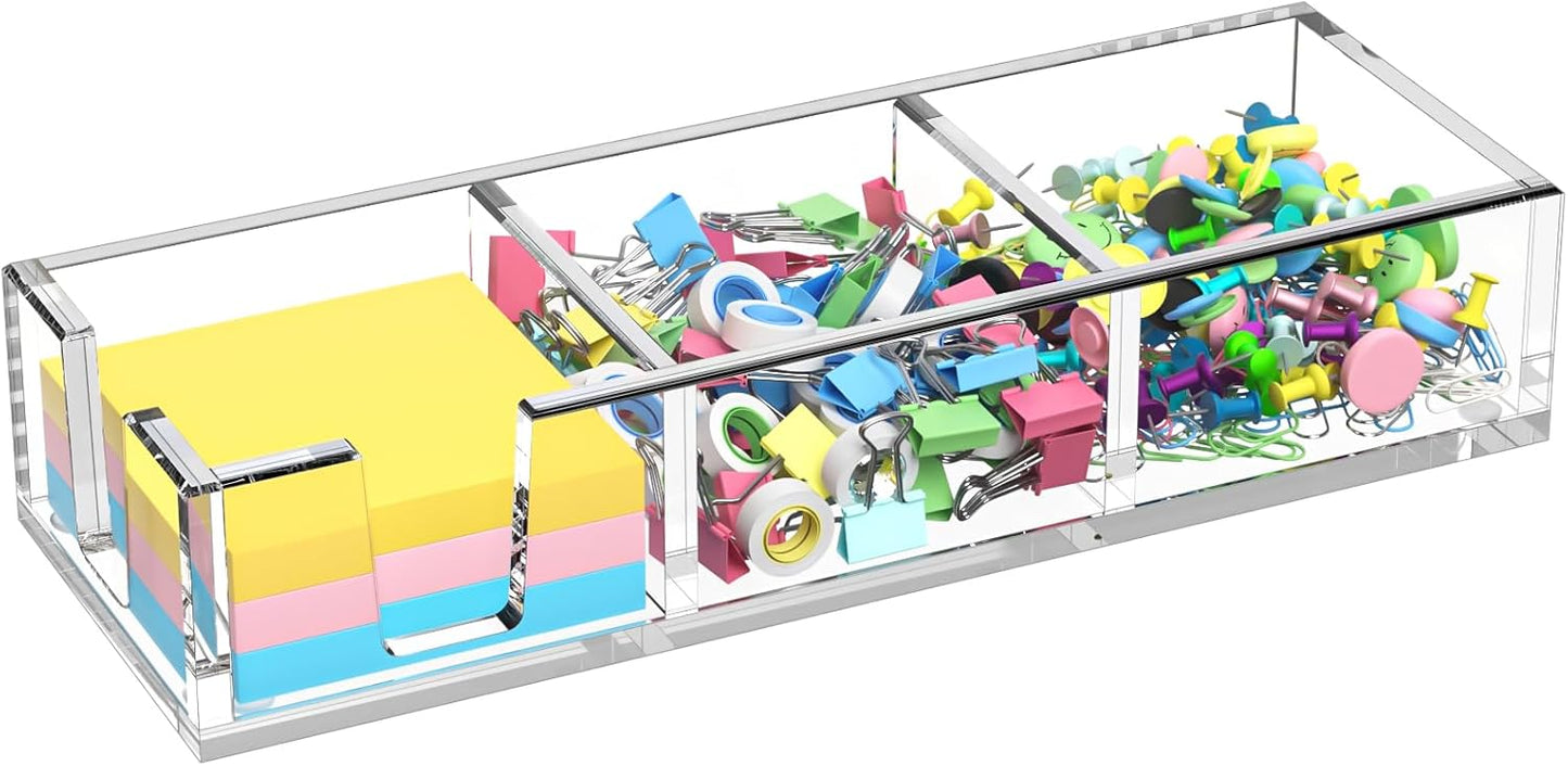 Acrylic Sticky Note Holder, Self-Stick Note Pad Holder W/O Pads - Note Dispenser Memo Pad Holder Desk Organizer for School Office Home (3''x3'' 3IN1 Clear)