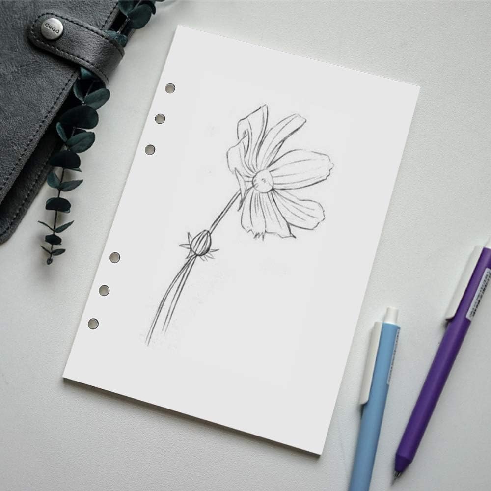 (5-Pack) A5 Blank Paper, Refills for Filofax Planner, Organizer, Binders, 6 Hole Punched, Total 500 Sheets/1000 Pages, 100gsm, White, 5.8 x 8.2 Inch, 6 Hole Filler Paper