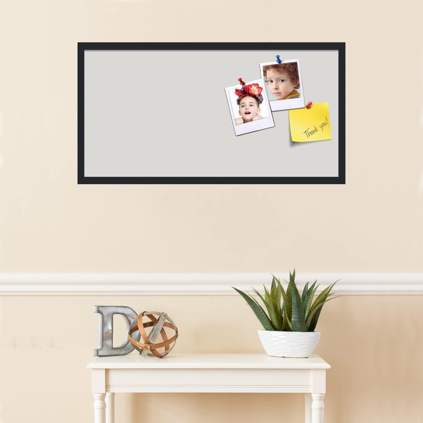 PinPix 36x18 Inch Cork Bulletin Board. This Decorative Framed Pin Board Comes with Light Stone Design and a Satin Black Frame. Ideal for Home Office Decor or Message Board (PinPix-1809)