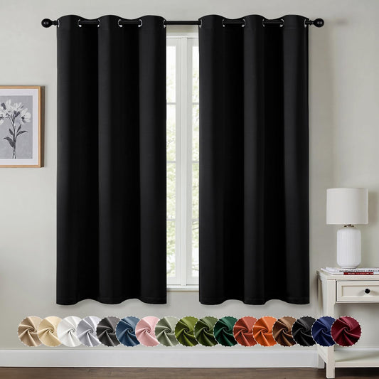 MIULEE Black Blackout Curtains for Bedroom Living Room 63 Inches Long 2 Panels, Thermal Insulated Room Darkening Drapes Solid Grommet Top Noise Reduction Light Blocking Halloween Window Treatments