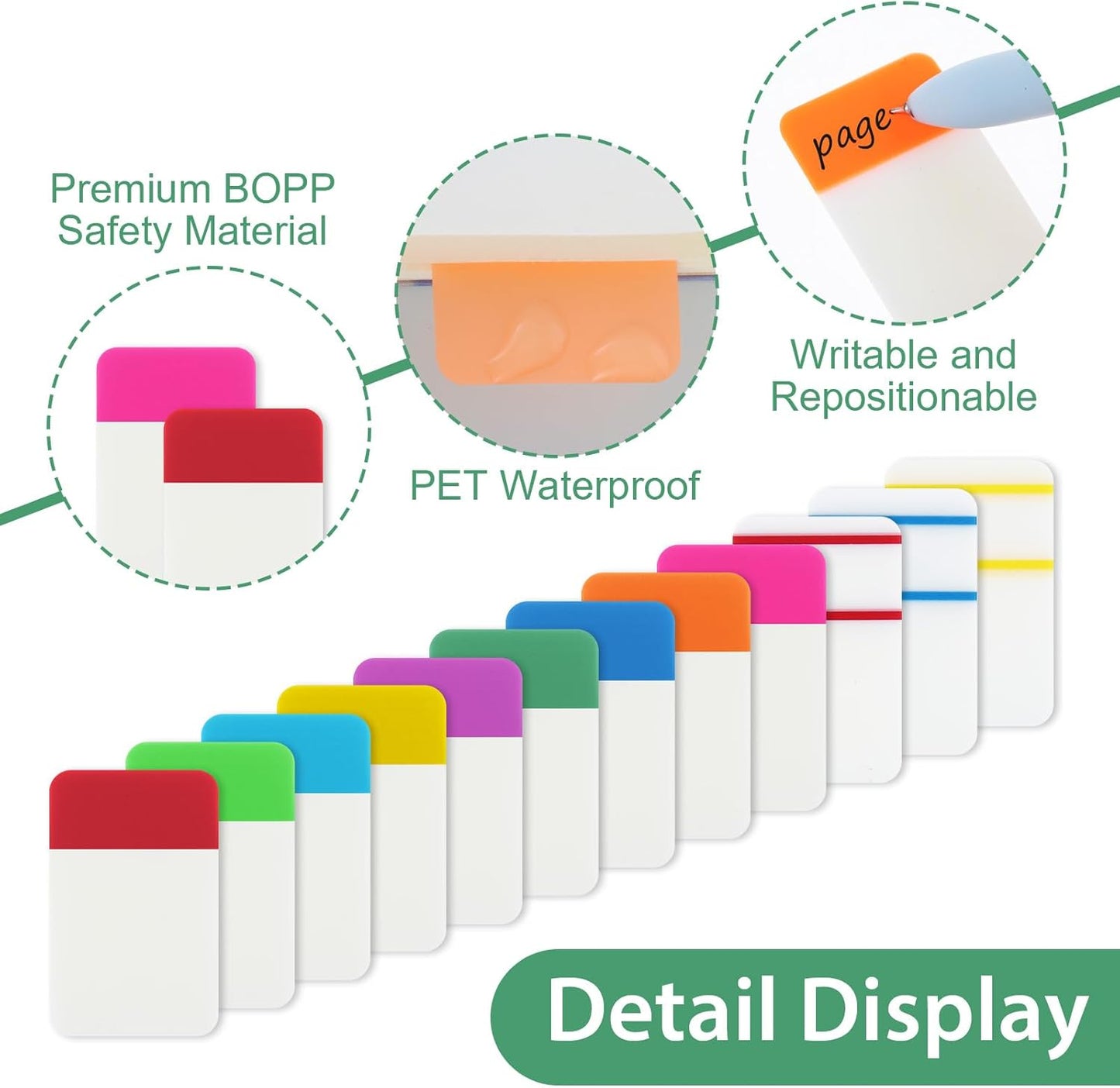 480 Pcs Index Tabs, Colored Sticky Index Tabs Transparent Waterproof Tabs for Books, Writable Repositionable Sticky Tabs for Books Suitable for Binders, Folders, Files, Books