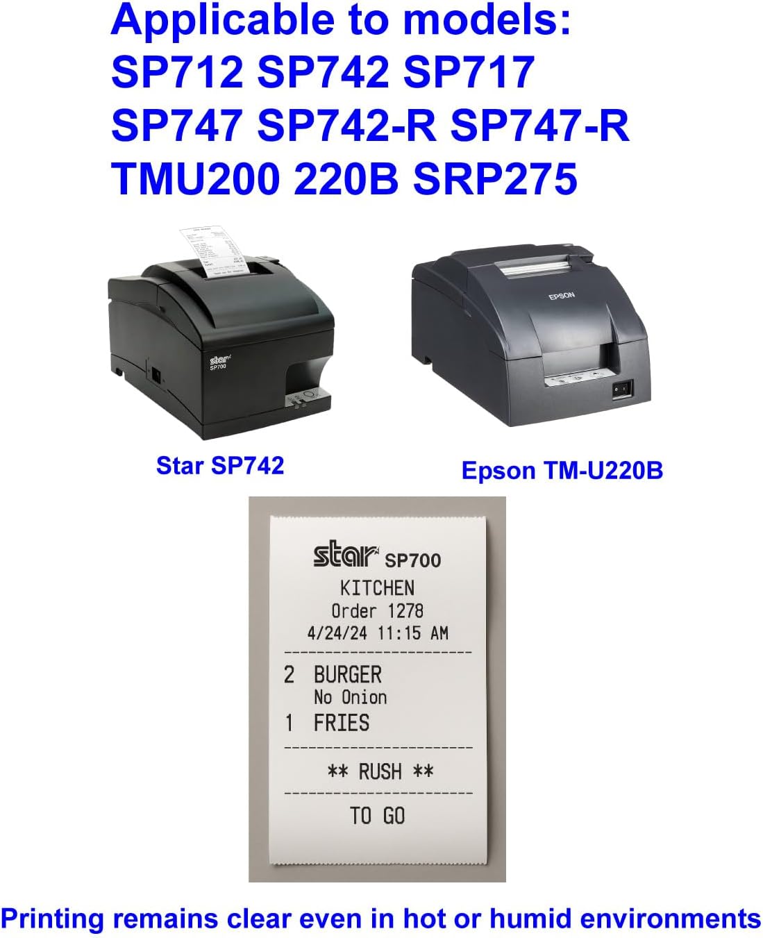 12-Roll Pack 3"x150' Kitchen Receipt Paper - 1-Ply Bond Rolls for Impact Printers (Star SP700/ERC-30/M205), BPA-Free Starter Pack for Food Trucks & Small Restaurants 3000LABELS DIRECT