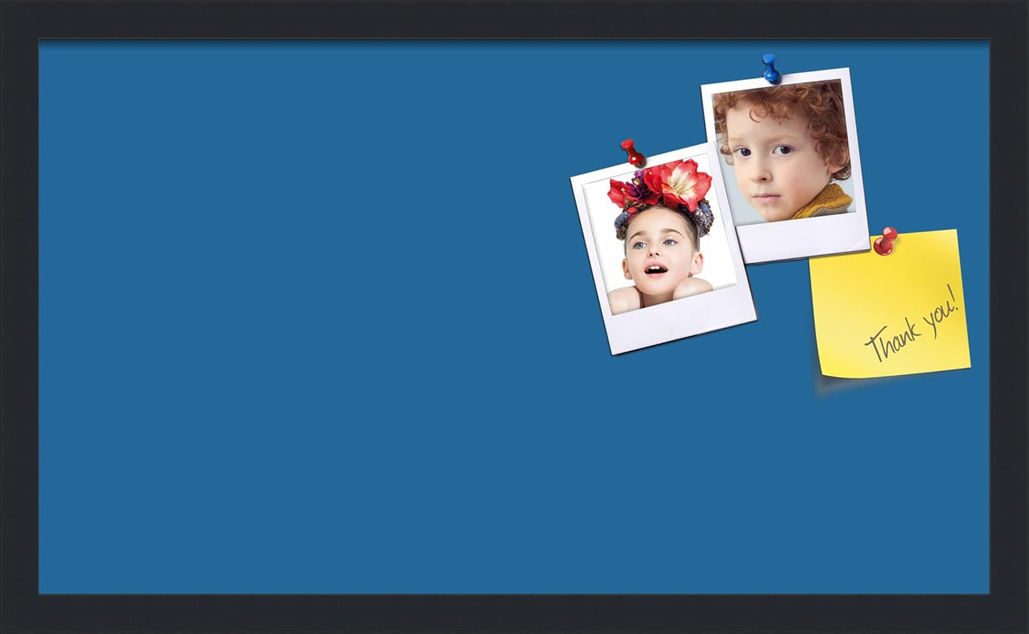 PinPix 24x14 Inch Cork Bulletin Board. This Decorative Framed Pin Board Comes with Navy Pastel Design and a Satin Black Frame. Ideal for Home Office Decor or Message Board (PinPix-1811)