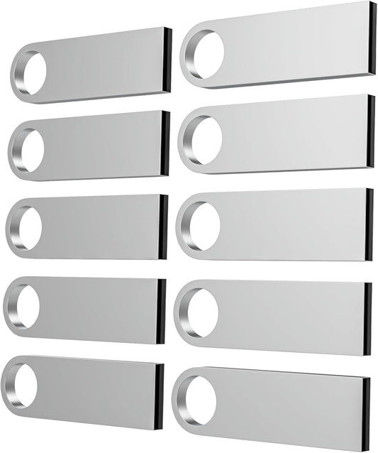 ABLAZE 8GB Flash Drive 10 Pack, Metal USB 2.0 Thumb Drives with Keychains USB Sticks Pendrives (Sliver)