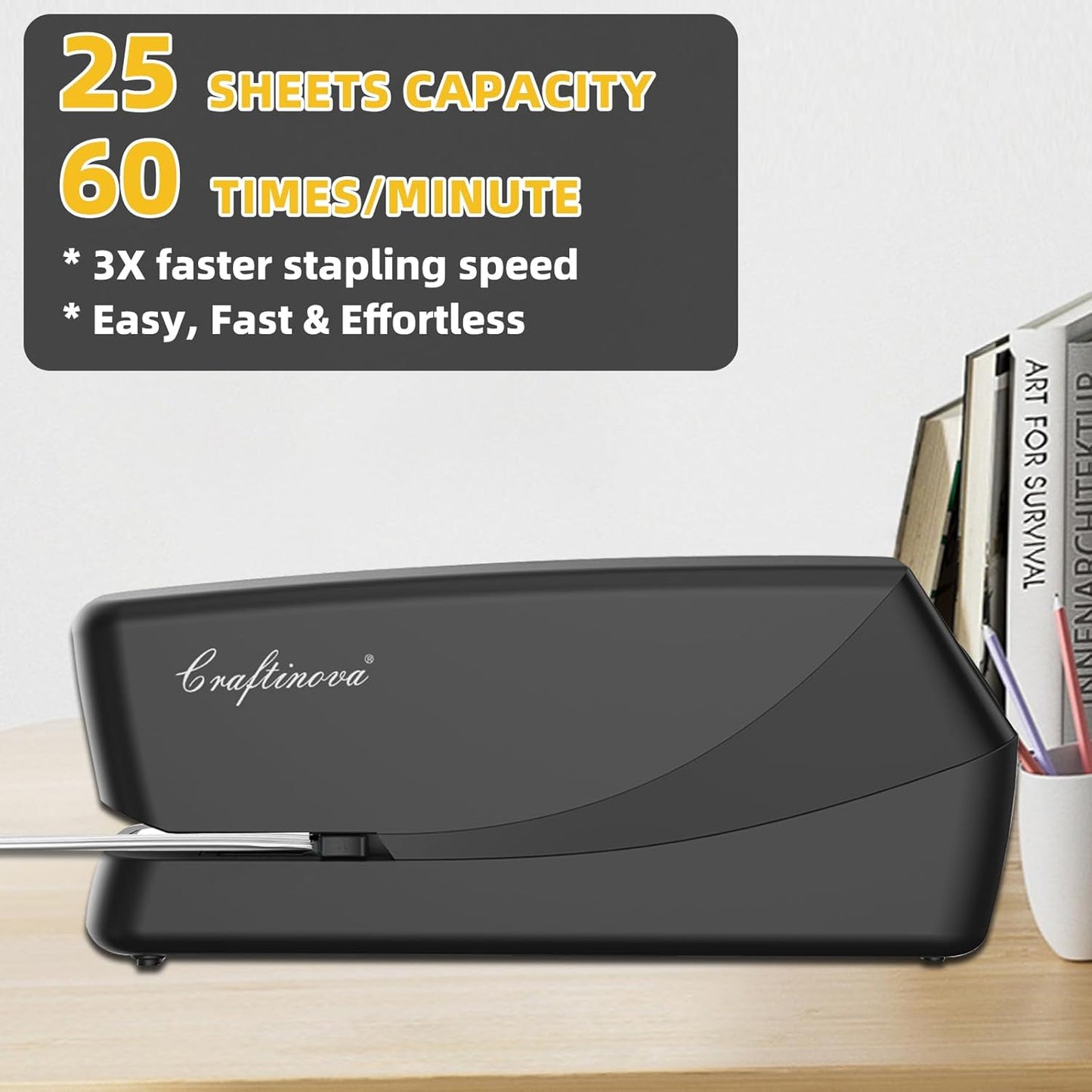 Electric Stapler,Automatic,Inclued 2000 Staples and 1 Staple Remover, Heavy Duty Can Store 210 Staples，AC or Battery Powered Stapler Heavy Duty, 25 Sheet Capacity.