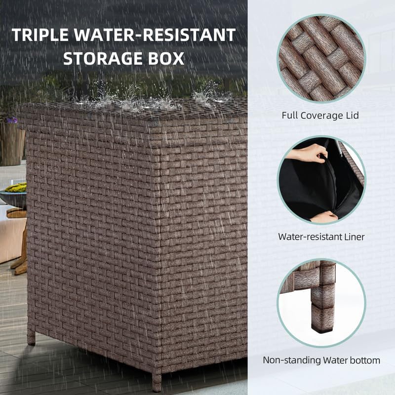 YITAHOME 260 Gallon Wicker Deck Box, XXL All-Weather Outdoor Storage Box, Extra Large Rattan Storage Bin for Patio Furniture, Outdoor Cushions, Pool Storage and Garden Tools (Brown)