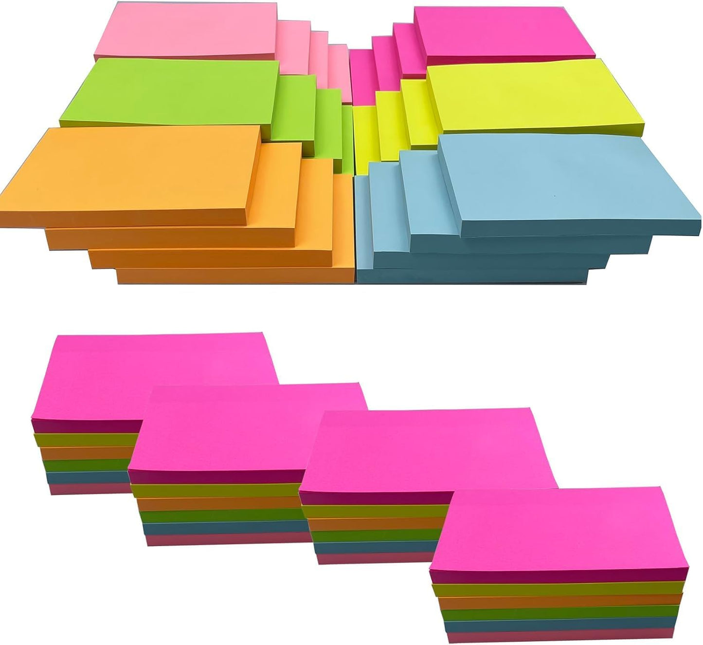 3 in x 5 in Large Sticky Notes, 76 x 127 mm 6 Pads Assorted Self-Stick Pads for Notebook,Office,School and Home,80 Sheets/Pad (24 Pads Brillant)