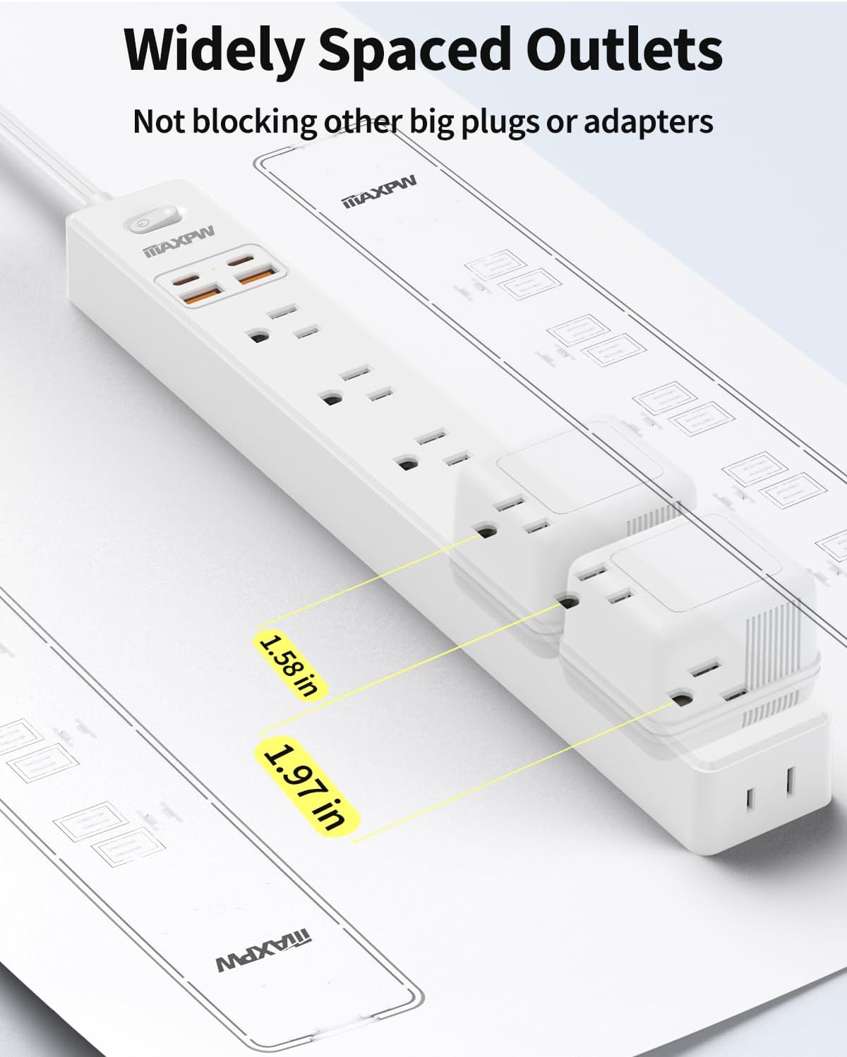 10 Ft Power Strip Surge Protector - 7 Outlets 4 USB Ports (2 USB C), Ultra Thin Flat Extension Cord & Flat Plug, 1700 Joules, Wall Mount, Desk Charging Station for Home Office Dorm, White