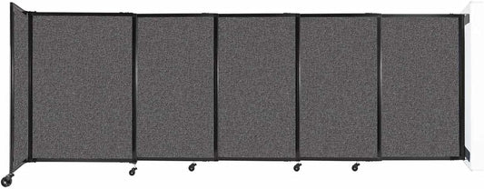 Wall-Mounted Sliding StraightWall Room Divider | Adjustable Widths | Locking Wheels | Room Separator | Up to 11'3" Wide x 4' Tall Charcoal Gray Fabric Panels