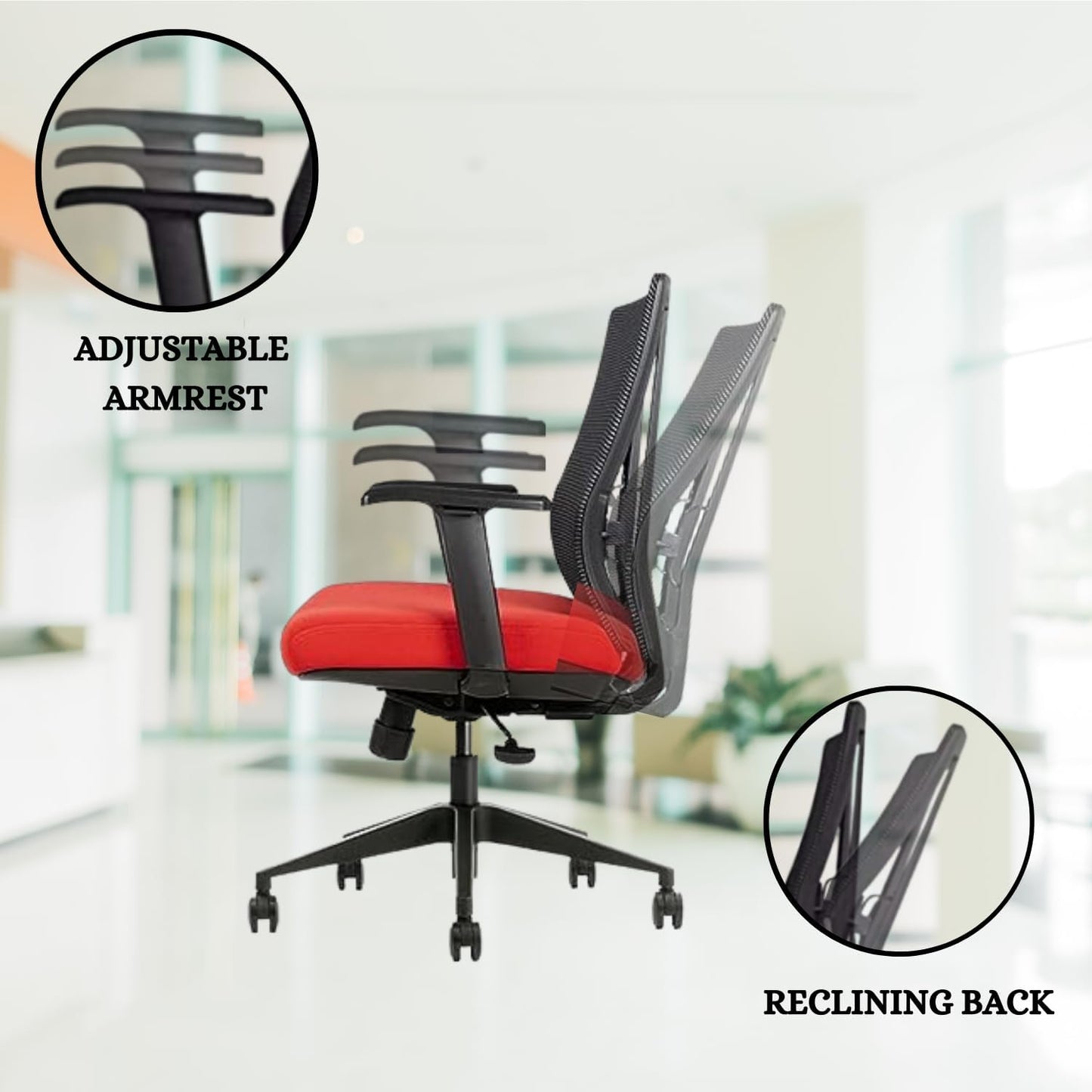 Bitchair Ergonomic Mesh Conference Room Chair - Adjustable Lumbar Support Computer Desk Chair Height Adjustable Arms - Seat Depth Adjustable Executive Office Chair - Black (Red) (Pack of 1)
